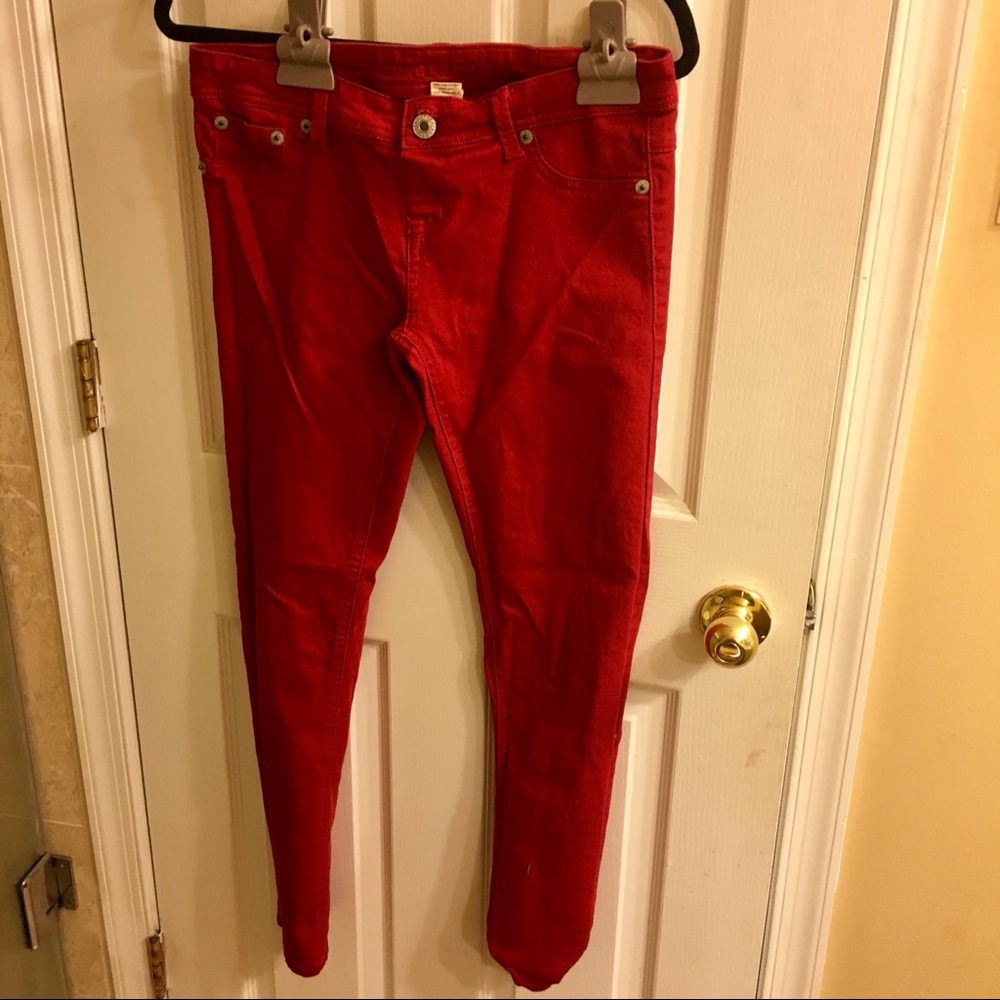 Red denim jeans